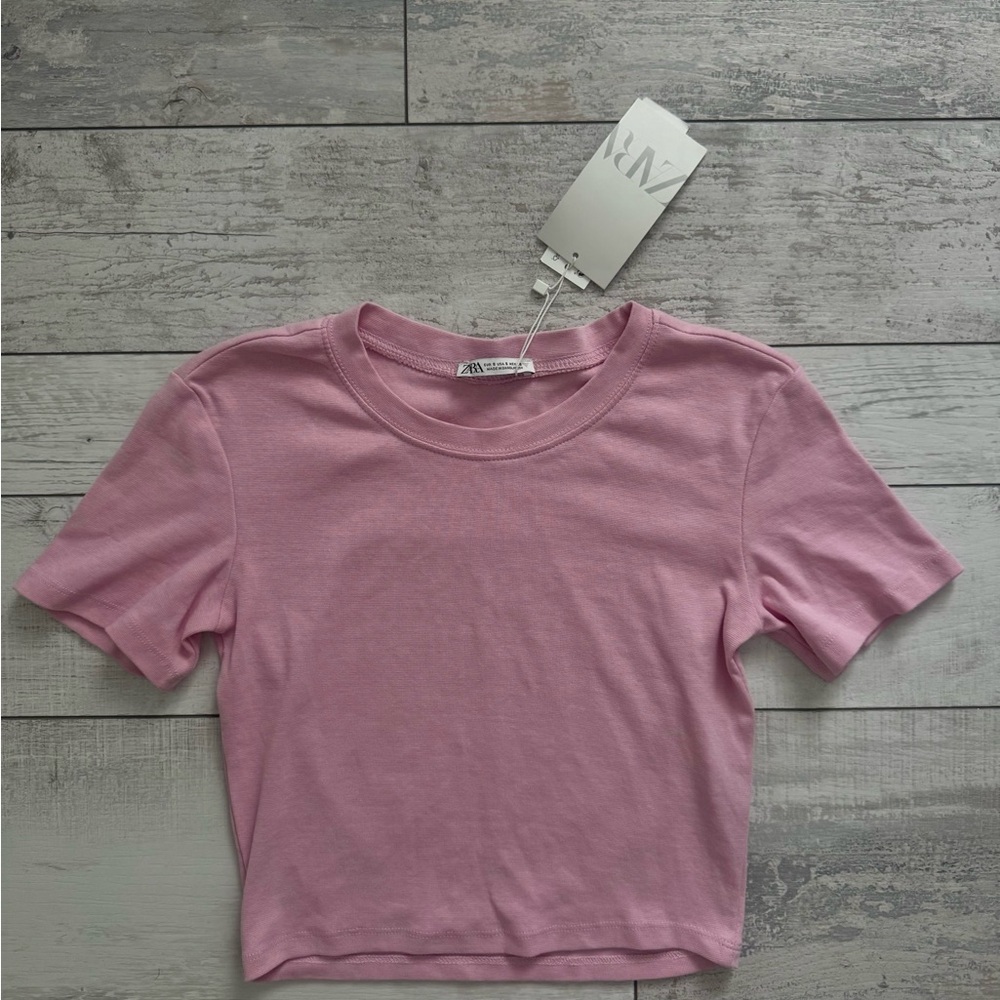 Zara Light Pink Short Sleeve Crop Tee